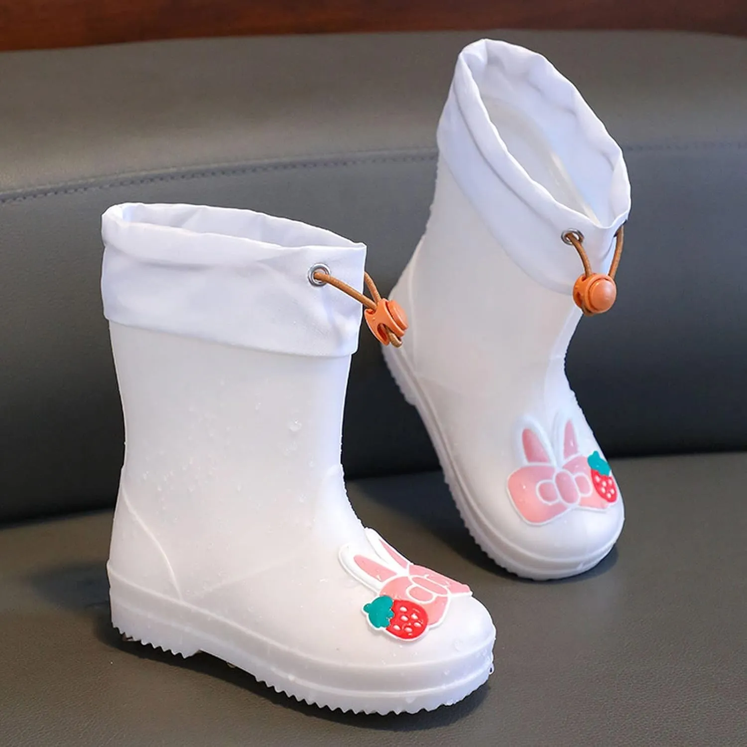 Infant Rain Shoes with Rabbit Design Children's Rain Boots Textured Soles Non Slip Light Kids High Heels Size 13