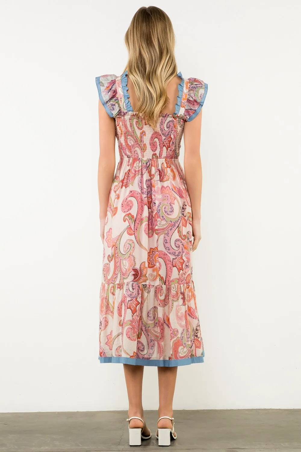 ISLAND BREEZE FLUTTER SLEEVE PRINT MIDI DRESS