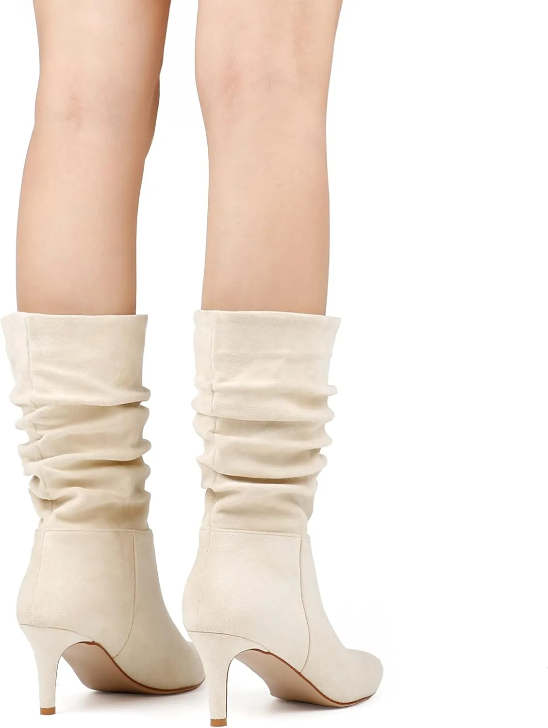 JOY IN LOVE Women's Low Heel Boots, Mid-Calf High Wrinkled Slouchy Boots