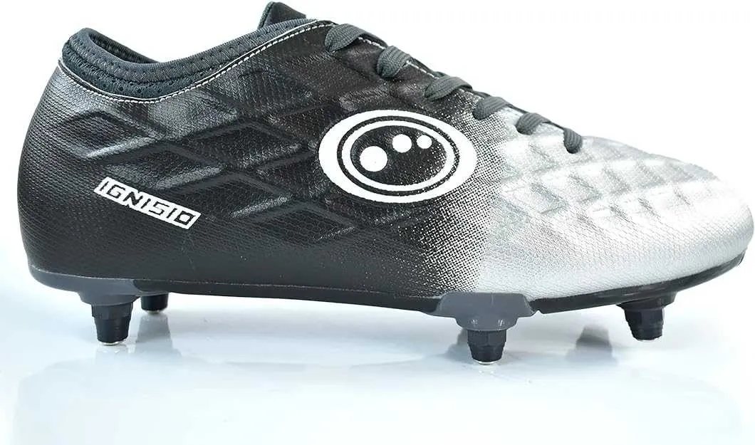 Junior Silver Fade Ignisio Lace-Up 6 Stud Football Boot