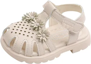 Kids Closed Toe Flower Sandals With Strap Rubber Sole ow Heels Soft Beach Shoes Toddler Summer Outdoor Pool Loafers