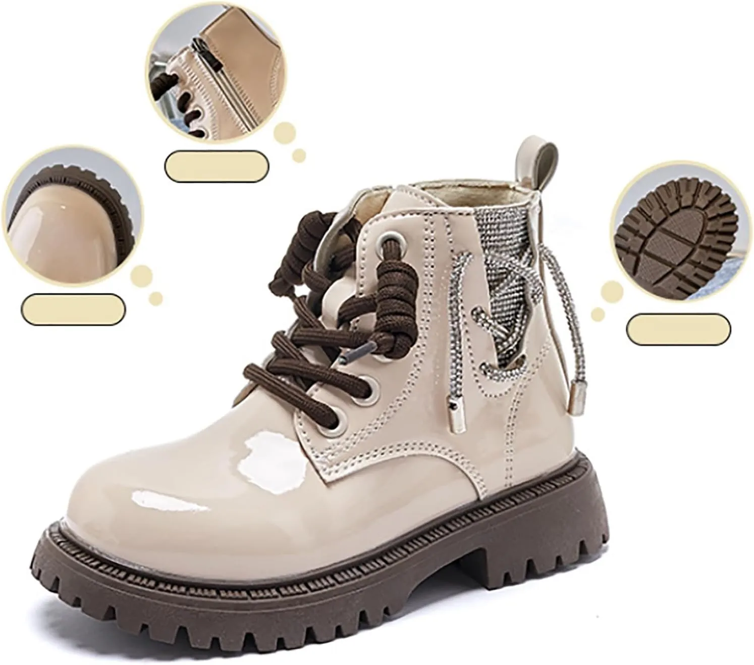 Kids Girls Glitter Ankle Boots Girls Side Zipper Fashion Combat Boots Lace Up Leather Short Boots for Little Kids/Big Kids