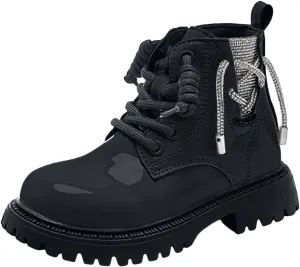 Kids Girls Glitter Ankle Boots Girls Side Zipper Fashion Combat Boots Lace Up Leather Short Boots for Little Kids/Big Kids