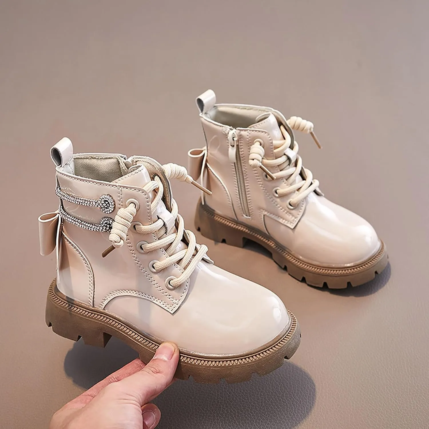 Kids Girls Glitter Ankle Boots Side Zipper Fashion Combat Boots Lace Up Soft Soled Riding Boots Fall Winter Trendy Boots