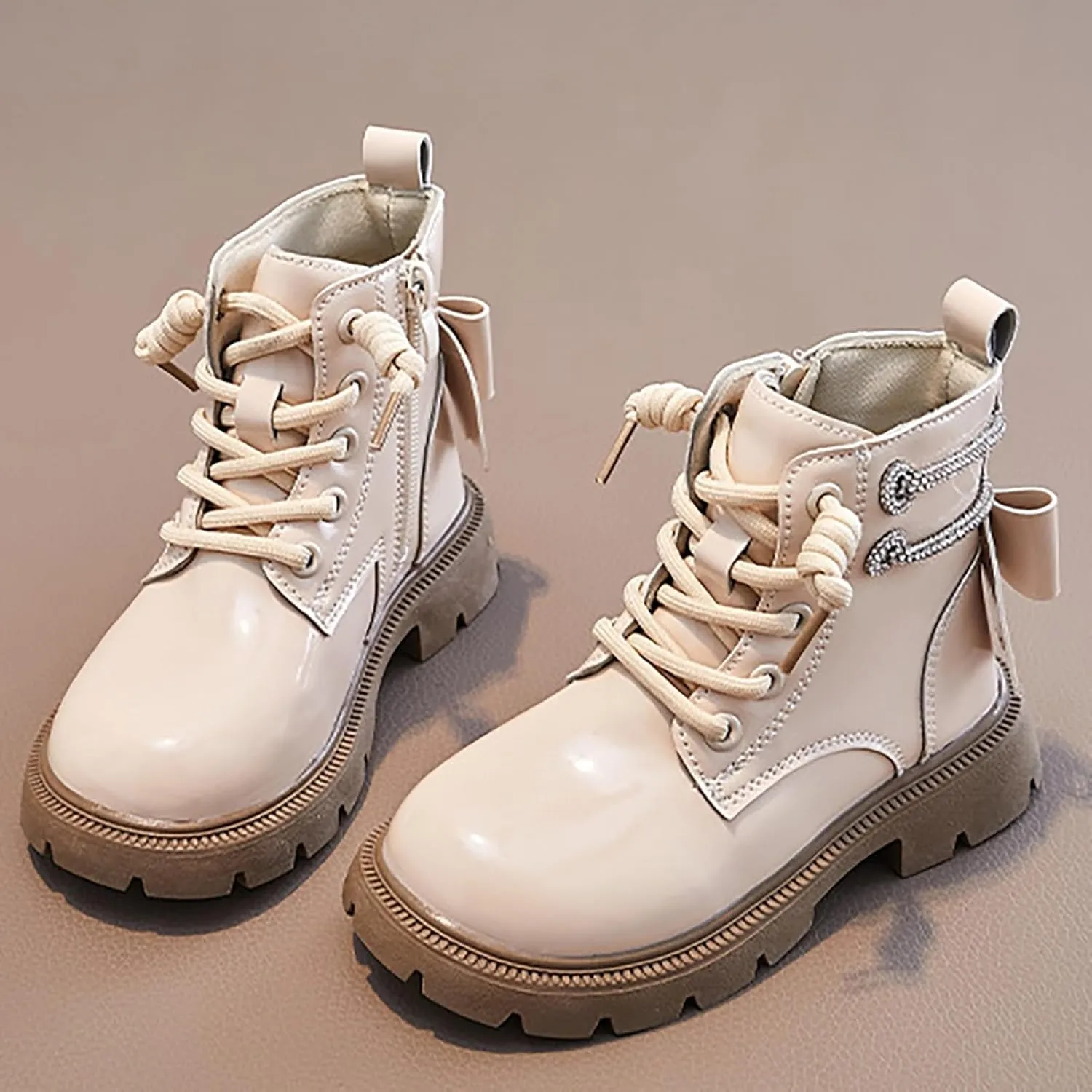 Kids Girls Glitter Ankle Boots Side Zipper Fashion Combat Boots Lace Up Soft Soled Riding Boots Fall Winter Trendy Boots