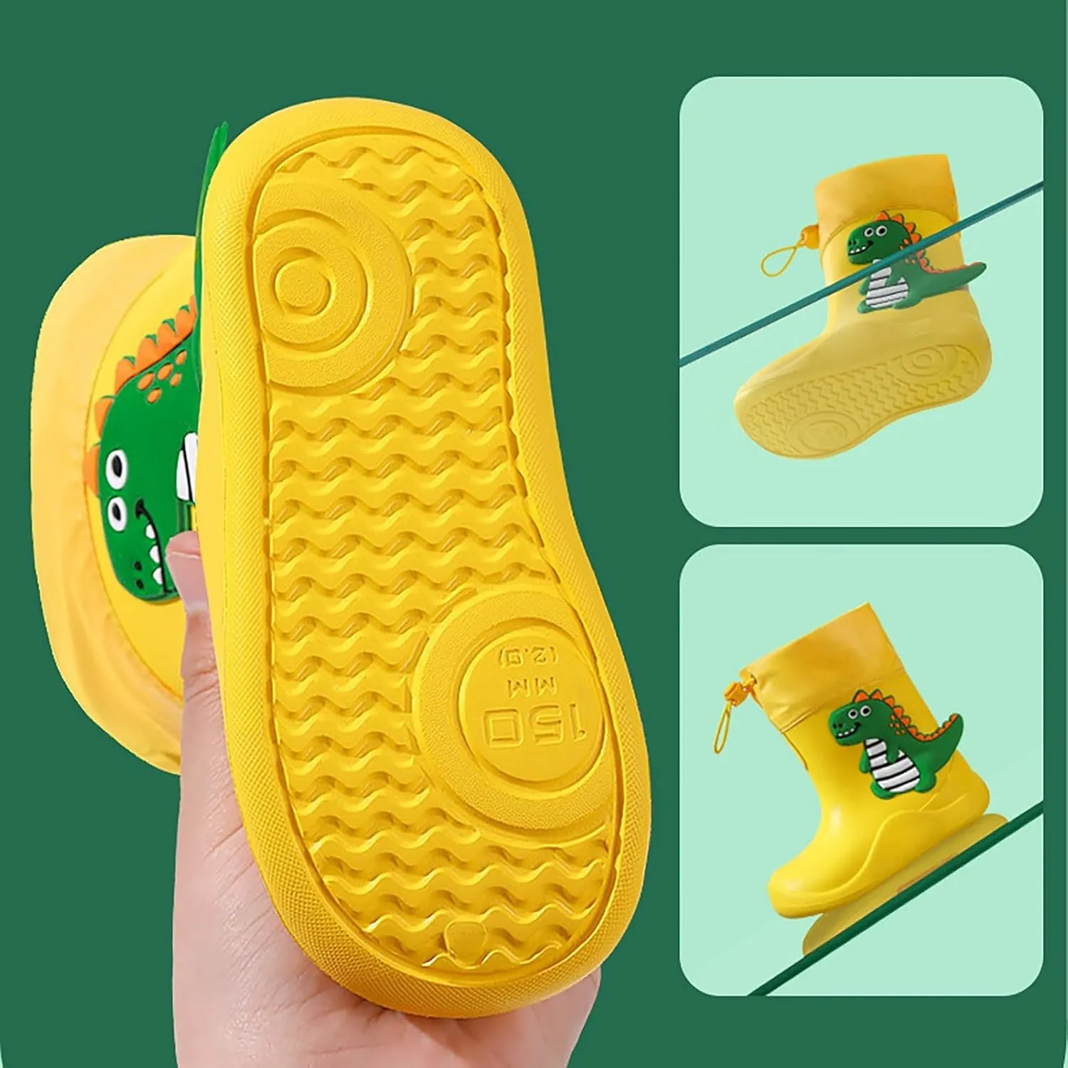Kids Rain Boots for Baby Girls Boys Toddler Lightweight Waterproof Anti-Slip Shoes Rubber Cute Dinosaur Print