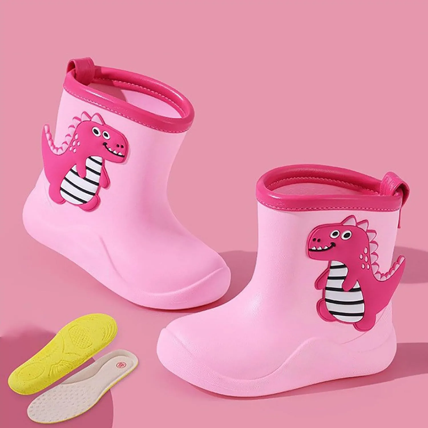 Kids Rain Boots for Baby Girls Boys Toddler Lightweight Waterproof Anti-Slip Shoes Rubber Cute Dinosaur Print