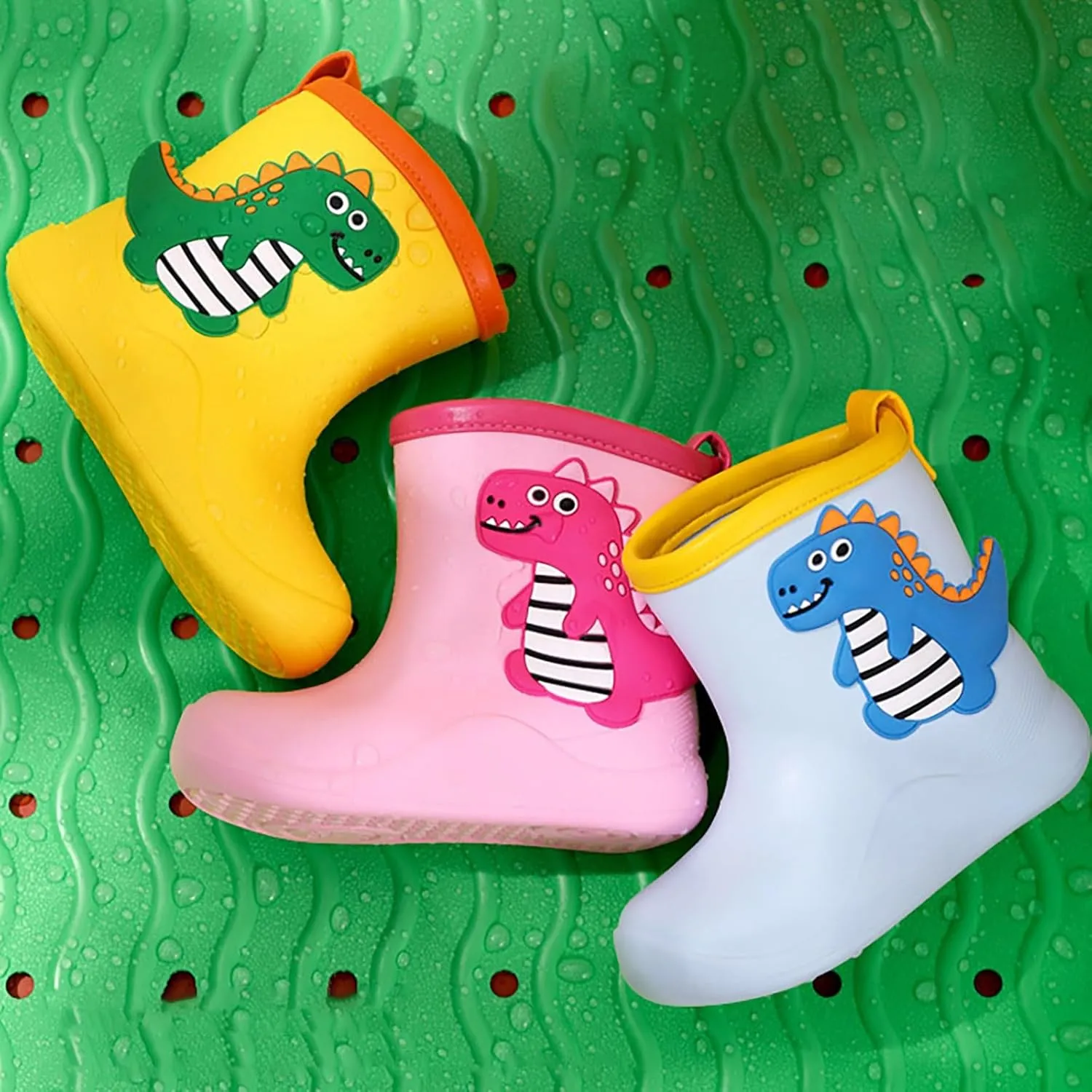 Kids Rain Boots for Baby Girls Boys Toddler Lightweight Waterproof Anti-Slip Shoes Rubber Cute Dinosaur Print