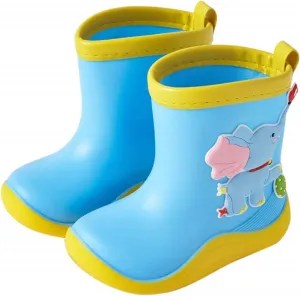Kids Rain Boots Toddler Cute Cartoon Rain Shoes Infant Waterproof Rubber Mud Boots for Girls Boys with Handles