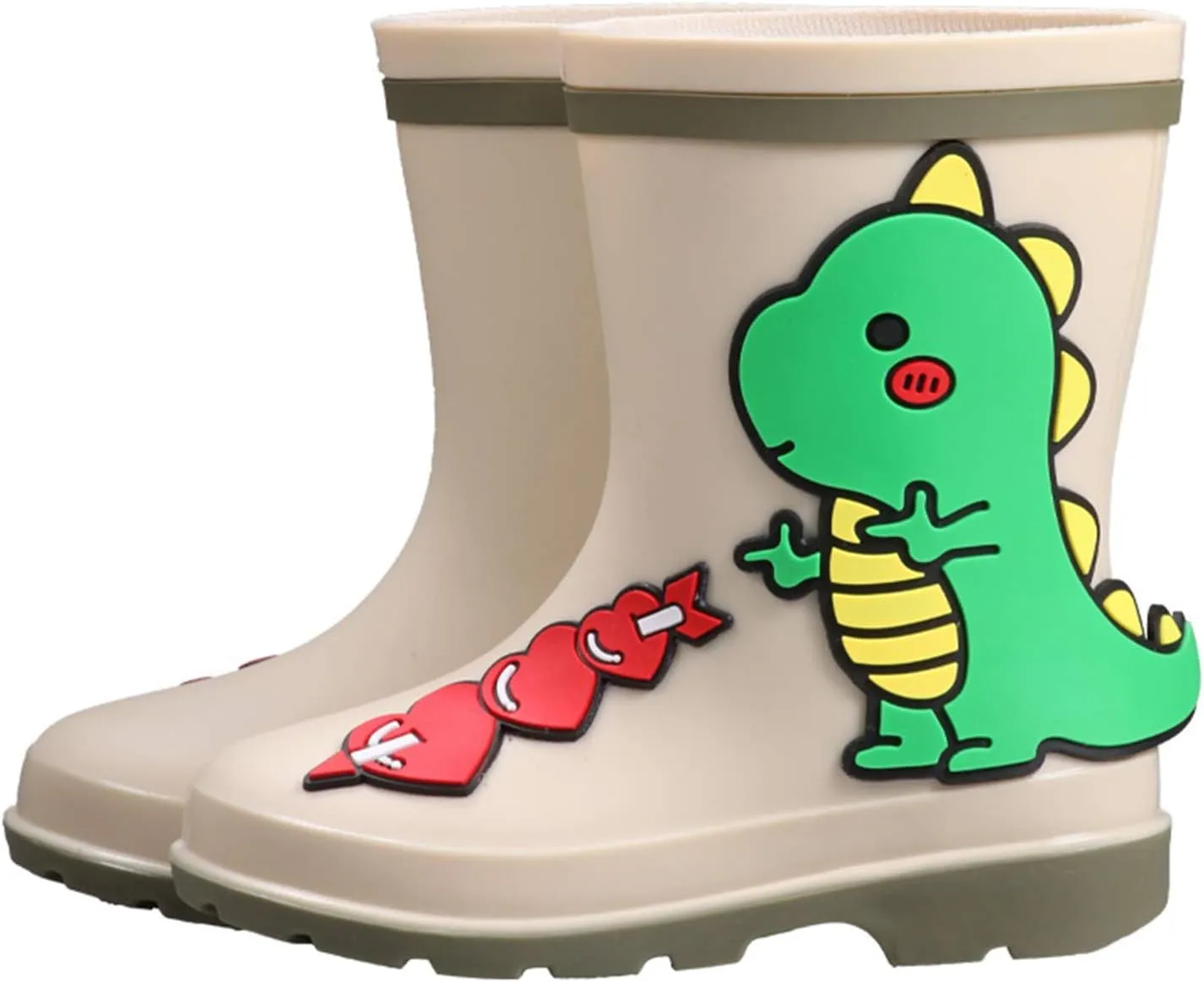 Kids Toddler Rain Boots for Girls Boys Dinosaur Cartoon Patterns Waterproof Rain Shoes Boot with Non Slip Sole