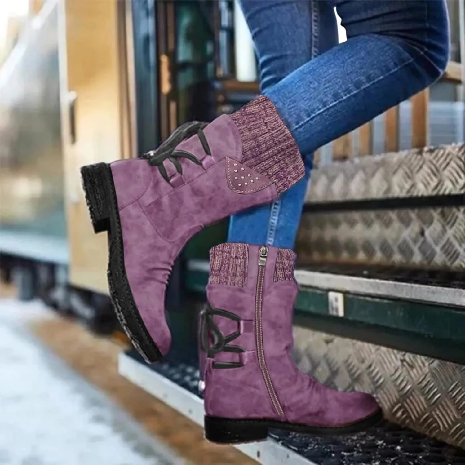 Knee High Snow Boots for Women Waterproof Non Slip Womens Tall Winter Snow Boots Snow Boots for Women Wide Waterproof Outdoor Boots Women Rubber Botas De Nieve Para Mujer Talla 4