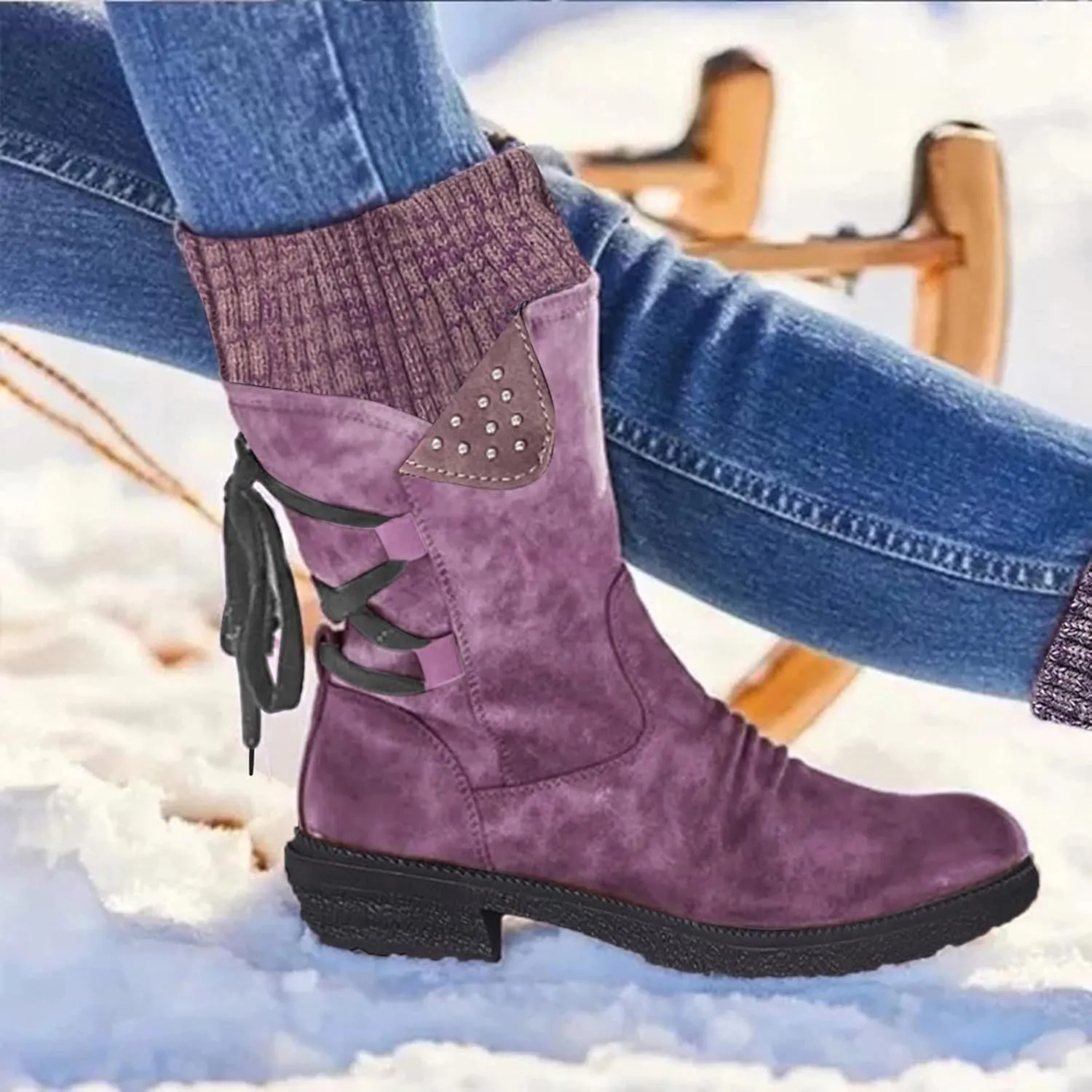 Knee High Snow Boots for Women Waterproof Non Slip Womens Tall Winter Snow Boots Snow Boots for Women Wide Waterproof Outdoor Boots Women Rubber Botas De Nieve Para Mujer Talla 4
