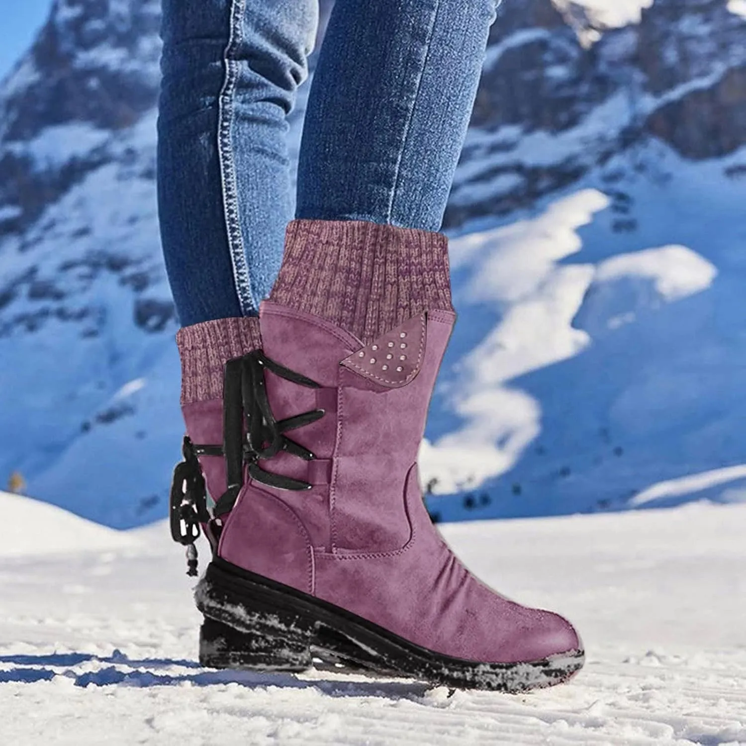 Knee High Snow Boots for Women Waterproof Non Slip Womens Tall Winter Snow Boots Snow Boots for Women Wide Waterproof Outdoor Boots Women Rubber Botas De Nieve Para Mujer Talla 4