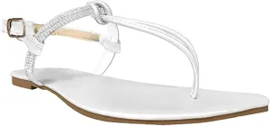 Ladmiple Sandals for Women Dressy,Womens Summer Crystal Flip Flops Gladiator Strappy Sandal Casual Roman Beach Flat Shoe