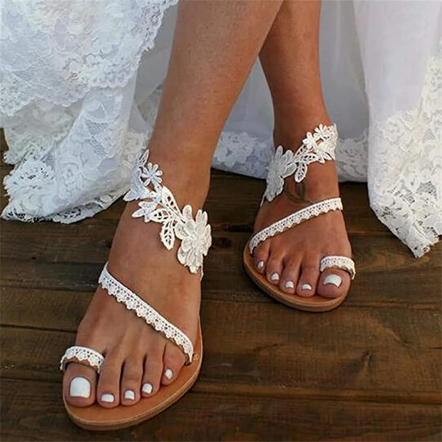 Ladmiple Sandals Women Dressy Summer Floral Beaded Gladiator Flip Flops Sandal Causal Beach Travel Slippers Flats Shoes