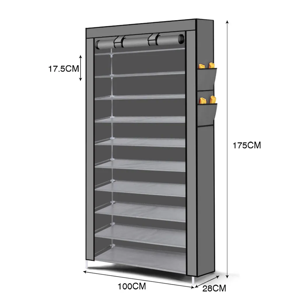 Levede 10 Tier Shoe Rack Portable Storage Grey