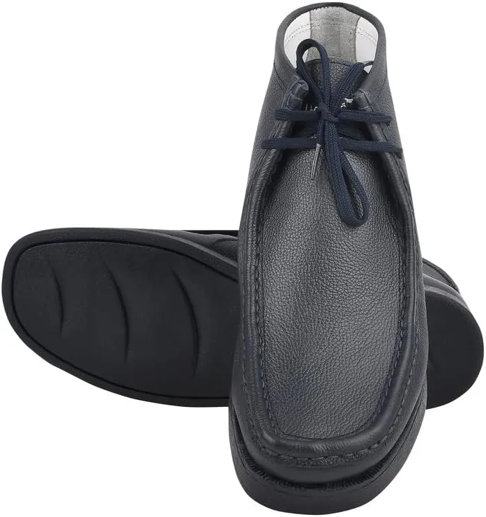 LIBERTYZENO Mens Moccasin Toe Desert Boots Genuine Leather Adults Lace Up Casual Chukka Boot Shoes for Prom Graduation