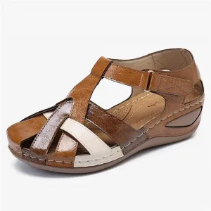 LONG-M Women's Orthopedic Sandals, Summer Beach Comfort Platform Wedge Sandals, Gladiator Athletic Bow Flat Sandals