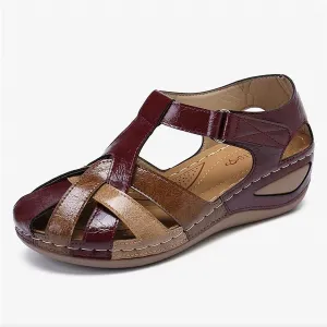 LONG-M Women's Orthopedic Sandals, Summer Beach Comfort Platform Wedge Sandals, Gladiator Athletic Bow Flat Sandals