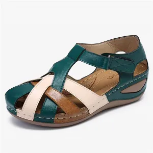 LONG-M Women's Orthopedic Sandals, Summer Beach Comfort Platform Wedge Sandals, Gladiator Athletic Bow Flat Sandals