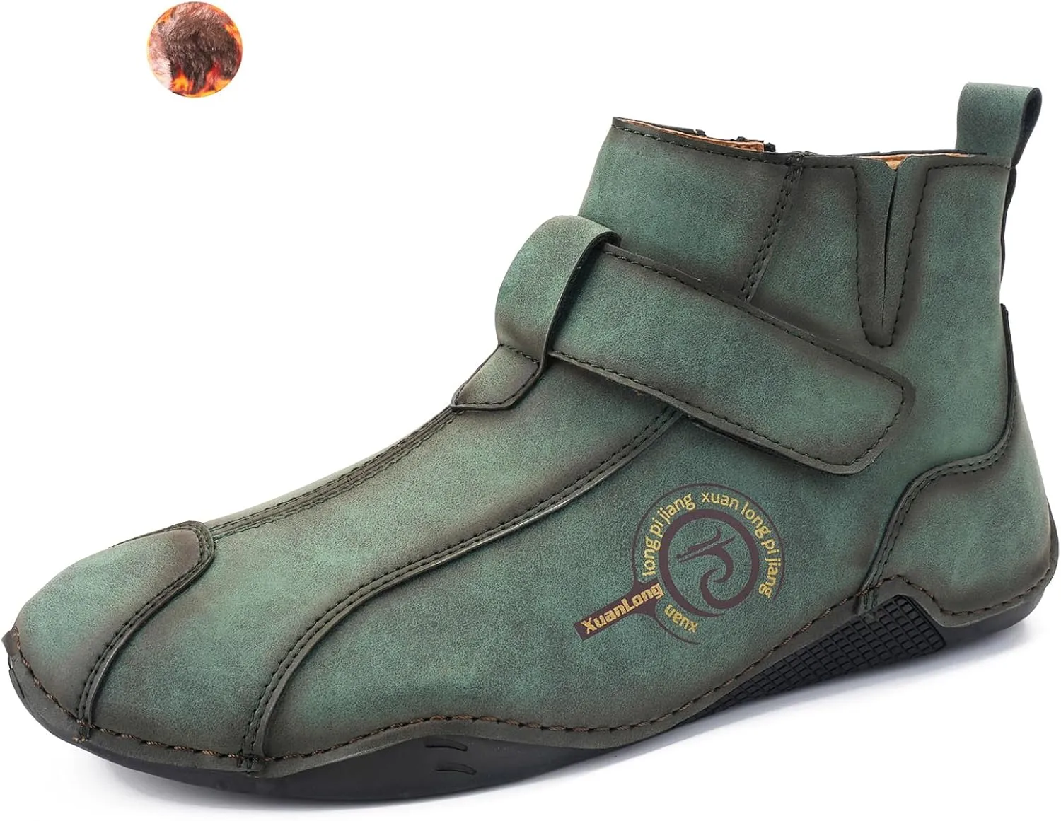 Lossarye Men's Italian Handmade Waterproof Leather Chukka Ankle Boots Side Zipper Fur Lined Comfortable Non-Slip High Boots Outdoor Lightweight Breathable Sneakers for Walking Hiking Driving
