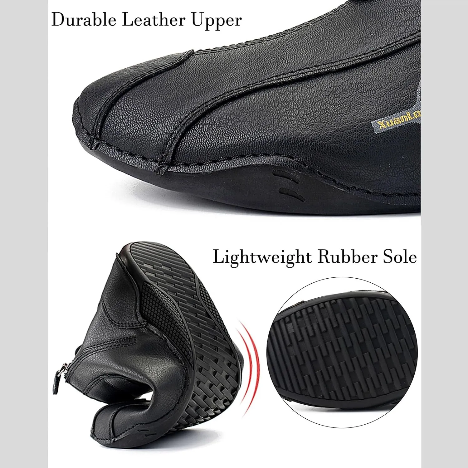 Lossarye Men's Italian Handmade Waterproof Leather Chukka Ankle Boots Side Zipper Fur Lined Comfortable Non-Slip High Boots Outdoor Lightweight Breathable Sneakers for Walking Hiking Driving