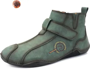 Lossarye Men's Italian Handmade Waterproof Leather Chukka Ankle Boots Side Zipper Fur Lined Comfortable Non-Slip High Boots Outdoor Lightweight Breathable Sneakers for Walking Hiking Driving