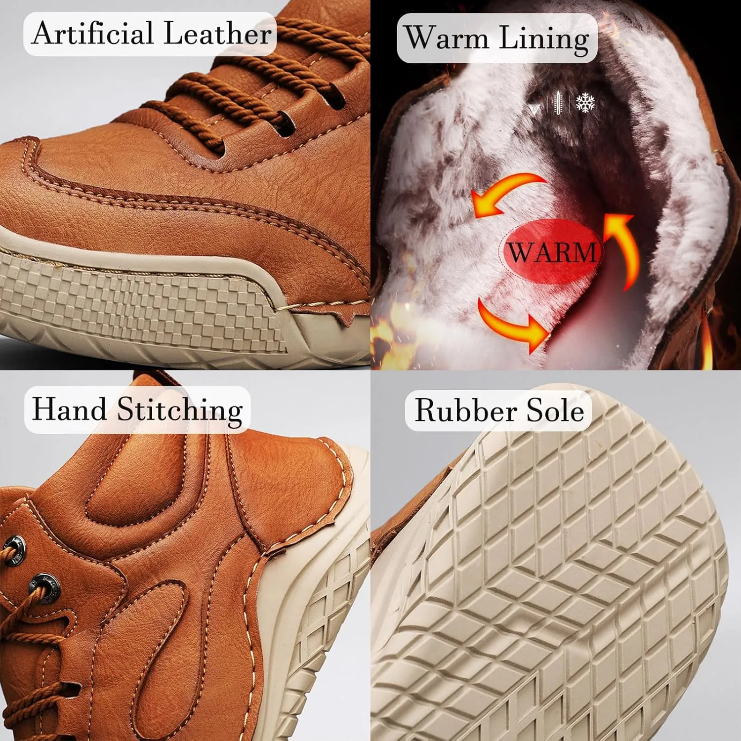Lossarye Men's Leather Anti-Collision Toe Chukka Boots Handmade Lightweight Non-slip High Top Lace Up Casual Walking Shoes Outdoor Wear-resistant Waterproof Hiking Sneaker