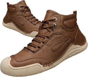 Lossarye Men's Leather Anti-Collision Toe Chukka Boots Handmade Lightweight Non-slip High Top Lace Up Casual Walking Shoes Outdoor Wear-resistant Waterproof Hiking Sneaker