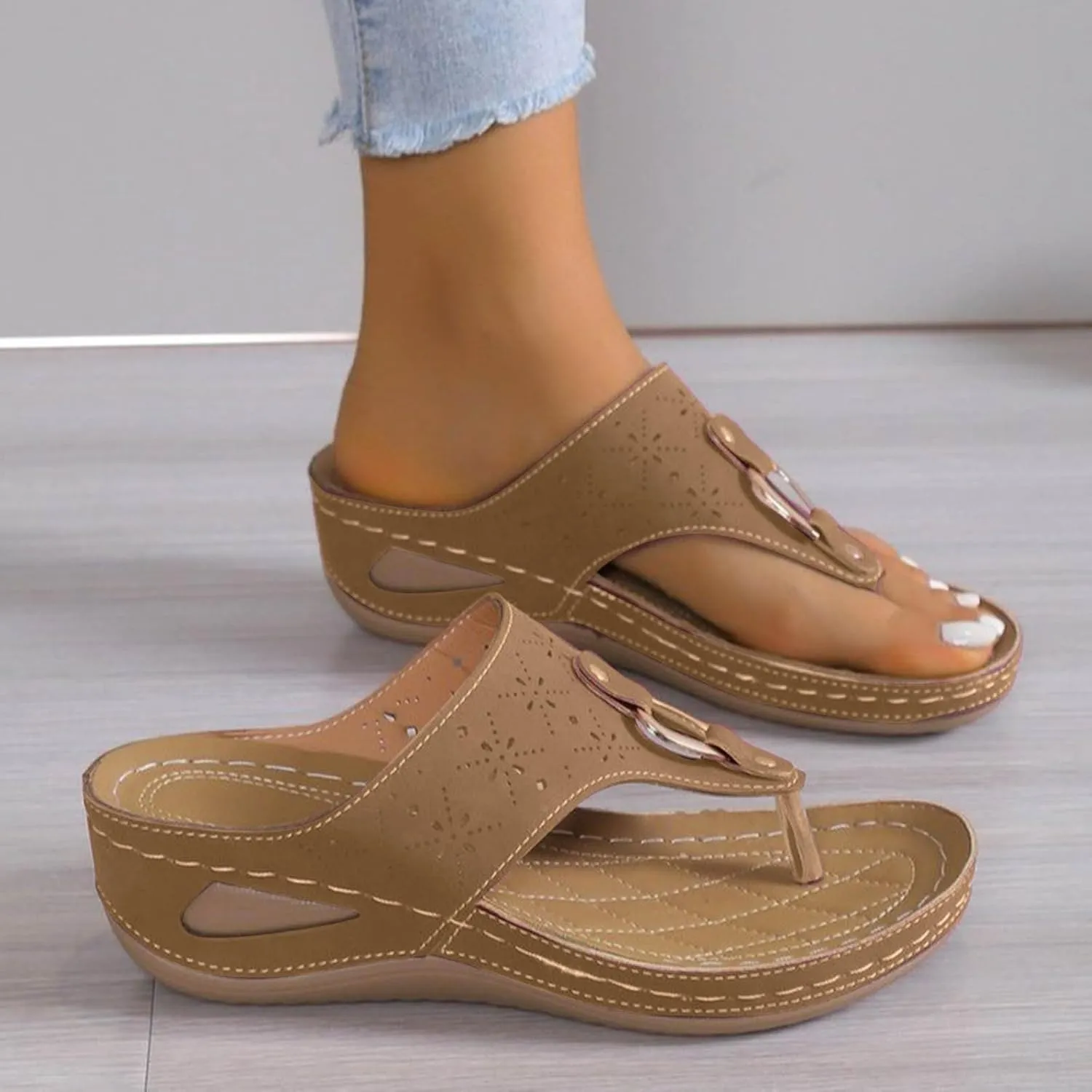 Low Wedge Sandals for Women Dressy Comfortable Orthopedic Sandals with Arch Support Summer Beach Sandals Flip Flops