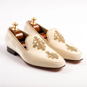 Luxury Edition - Artisian Made Height Increasing White Velvet Embroidery Work Peshawari Loafers | Wedding Shoes for Groom | Shoes for Haldi Mehendi Sangeet