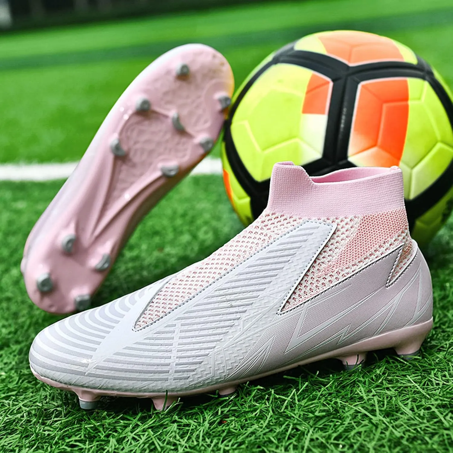 Meidiastra Men Soccer Cleats Professional Football Training Turf Sneakers Indoor Outdoor Football Athletic Shoes Unisex Laceless Spikes Soccer Shoes