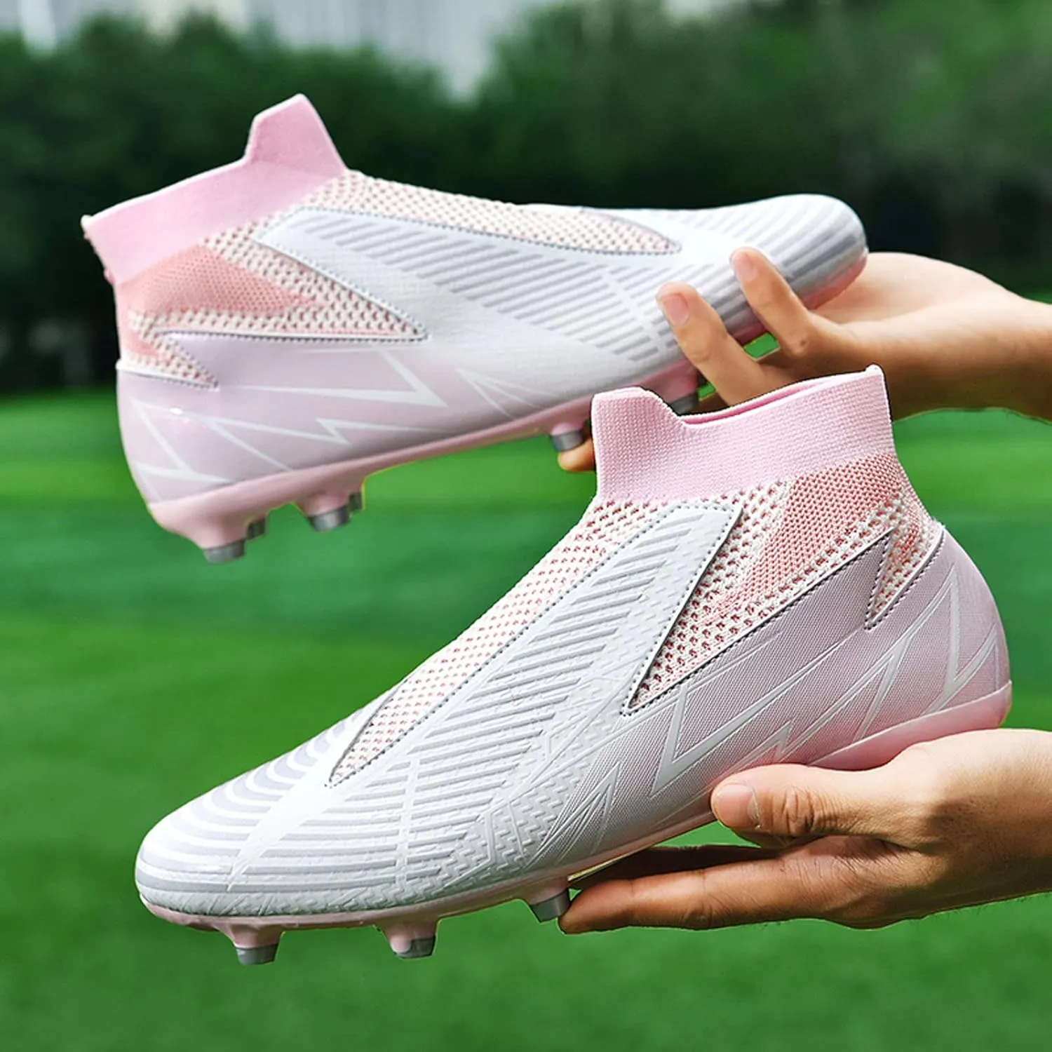 Meidiastra Men Soccer Cleats Professional Football Training Turf Sneakers Indoor Outdoor Football Athletic Shoes Unisex Laceless Spikes Soccer Shoes