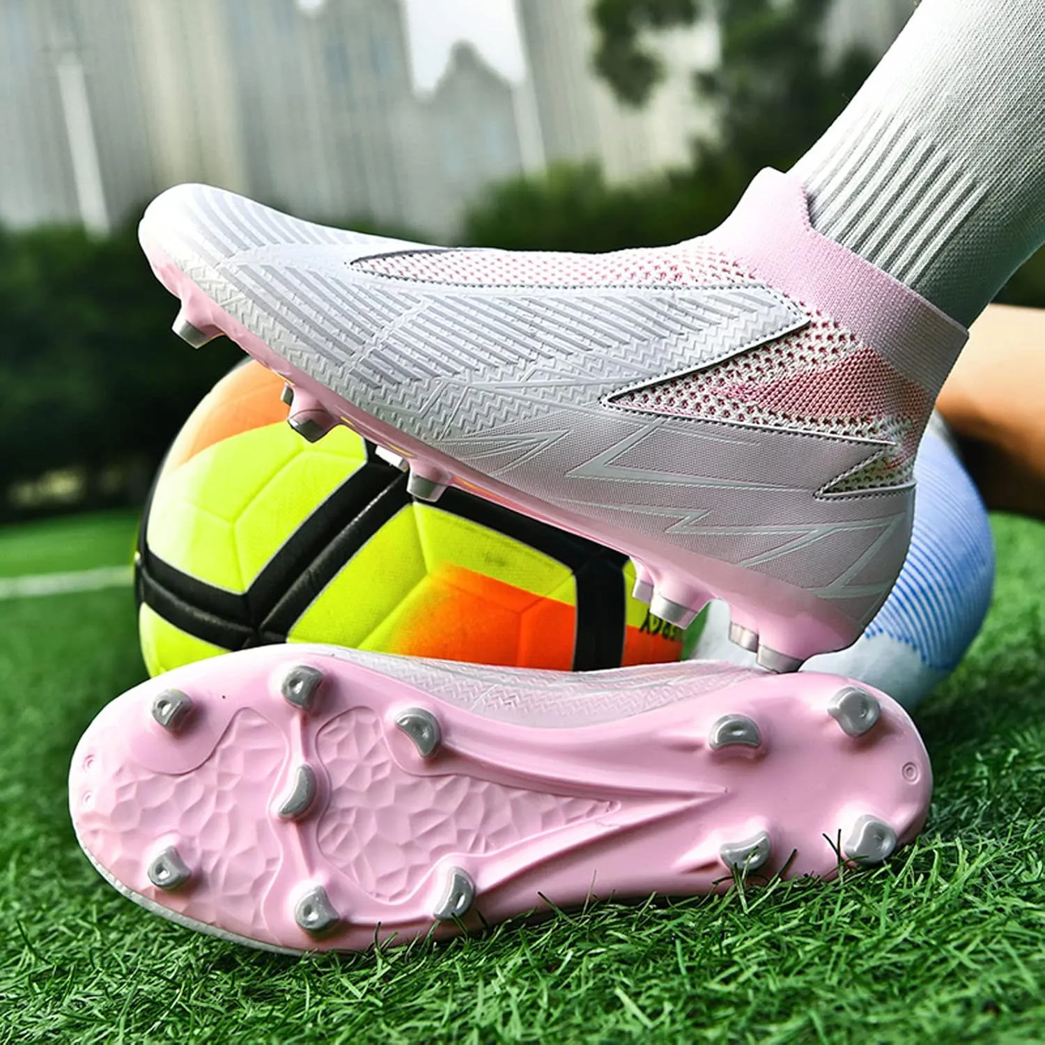 Meidiastra Men Soccer Cleats Professional Football Training Turf Sneakers Indoor Outdoor Football Athletic Shoes Unisex Laceless Spikes Soccer Shoes