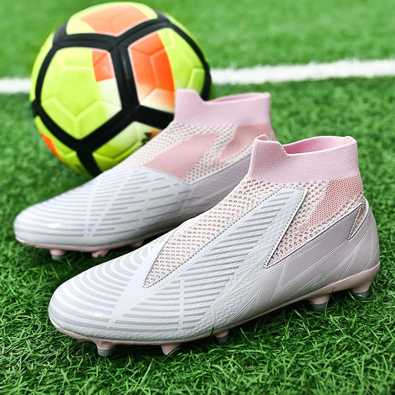 Meidiastra Men Soccer Cleats Professional Football Training Turf Sneakers Indoor Outdoor Football Athletic Shoes Unisex Laceless Spikes Soccer Shoes