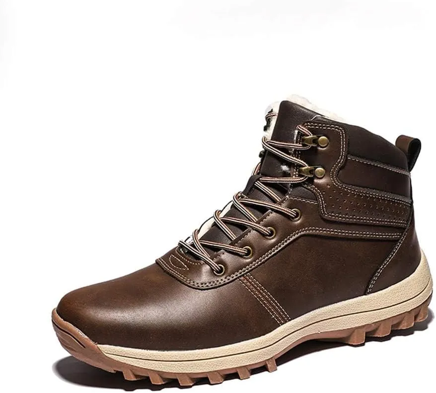 Men Warm Snow Boots Soft Sole Fur Lined Waterproof Winter Ankle Hiking Climbing Walking Booties
