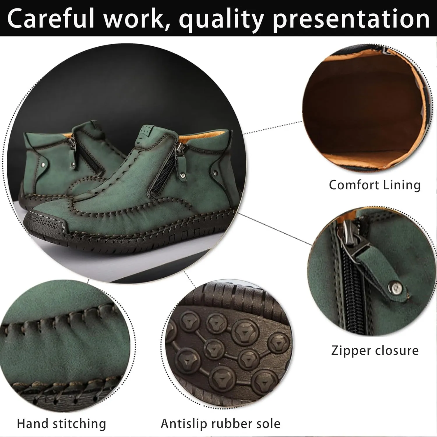 Men's Causal Ankle Chukka Boots Handmade Fur Lined Round Toe Zipper Mid top Non Slip Hiking Ankle Booties Outdoor High Top Driving Walking Shoes
