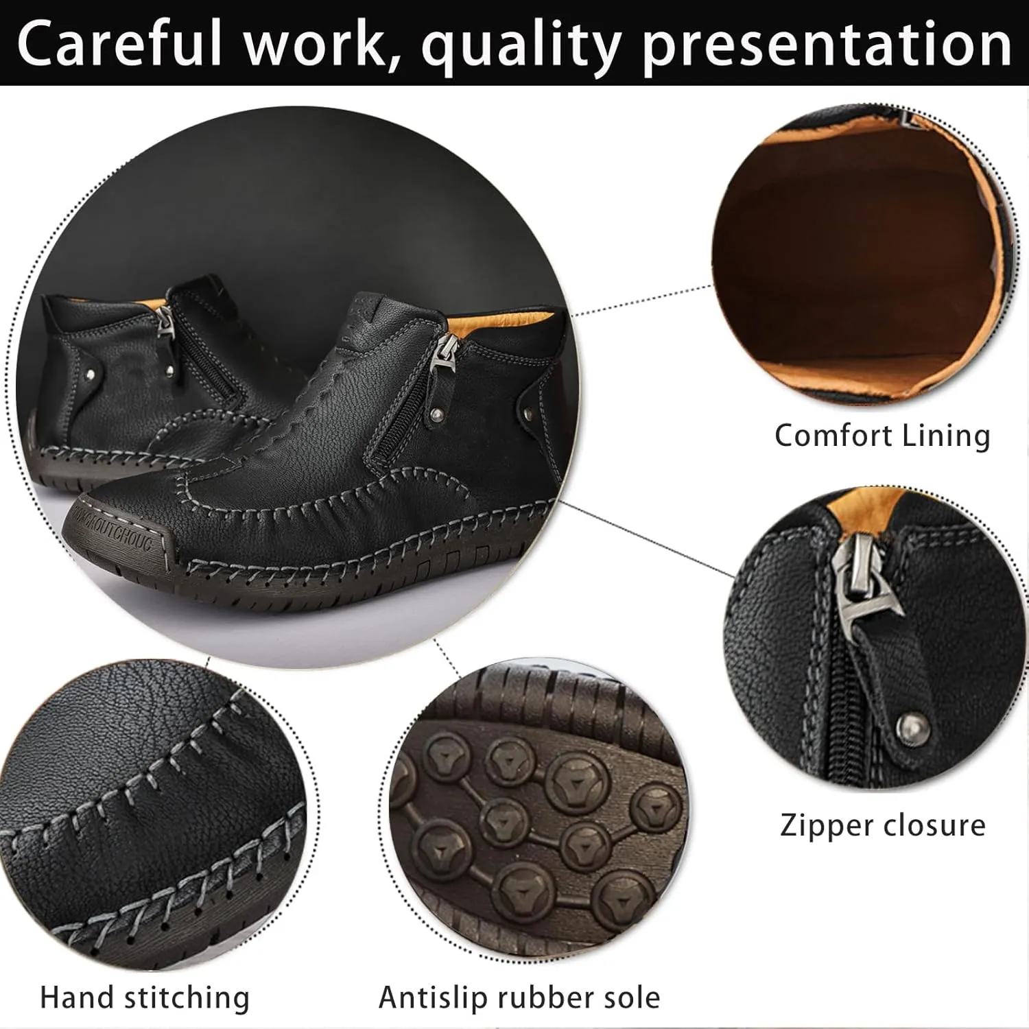 Men's Causal Ankle Chukka Boots Handmade Fur Lined Round Toe Zipper Mid top Non Slip Hiking Ankle Booties Outdoor High Top Driving Walking Shoes