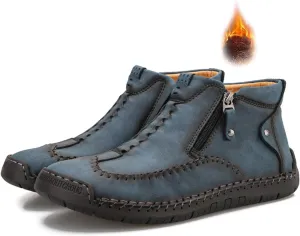 Men's Causal Ankle Chukka Boots Handmade Fur Lined Round Toe Zipper Mid top Non Slip Hiking Ankle Booties Outdoor High Top Driving Walking Shoes