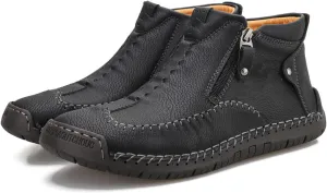 Men's Causal Ankle Chukka Boots Handmade Fur Lined Round Toe Zipper Mid top Non Slip Hiking Ankle Booties Outdoor High Top Driving Walking Shoes