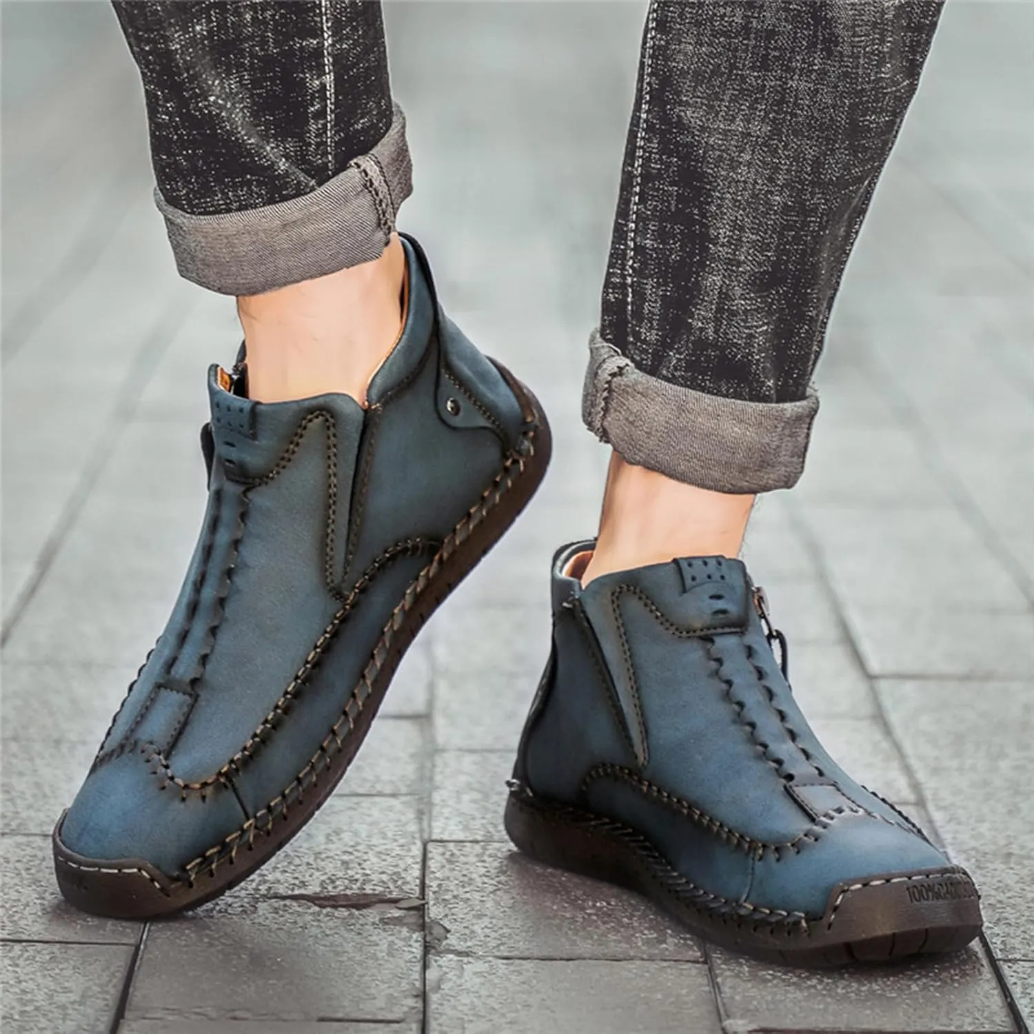Men's Causal Ankle Chukka Boots Handmade Fur Lined Round Toe Zipper Mid top Non Slip Hiking Ankle Booties Outdoor High Top Driving Walking Shoes