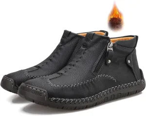 Men's Causal Ankle Chukka Boots Handmade Fur Lined Round Toe Zipper Mid top Non Slip Hiking Ankle Booties Outdoor High Top Driving Walking Shoes