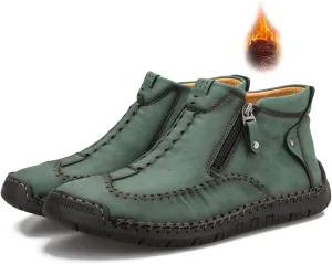 Men's Causal Ankle Chukka Boots Handmade Fur Lined Round Toe Zipper Mid top Non Slip Hiking Ankle Booties Outdoor High Top Driving Walking Shoes