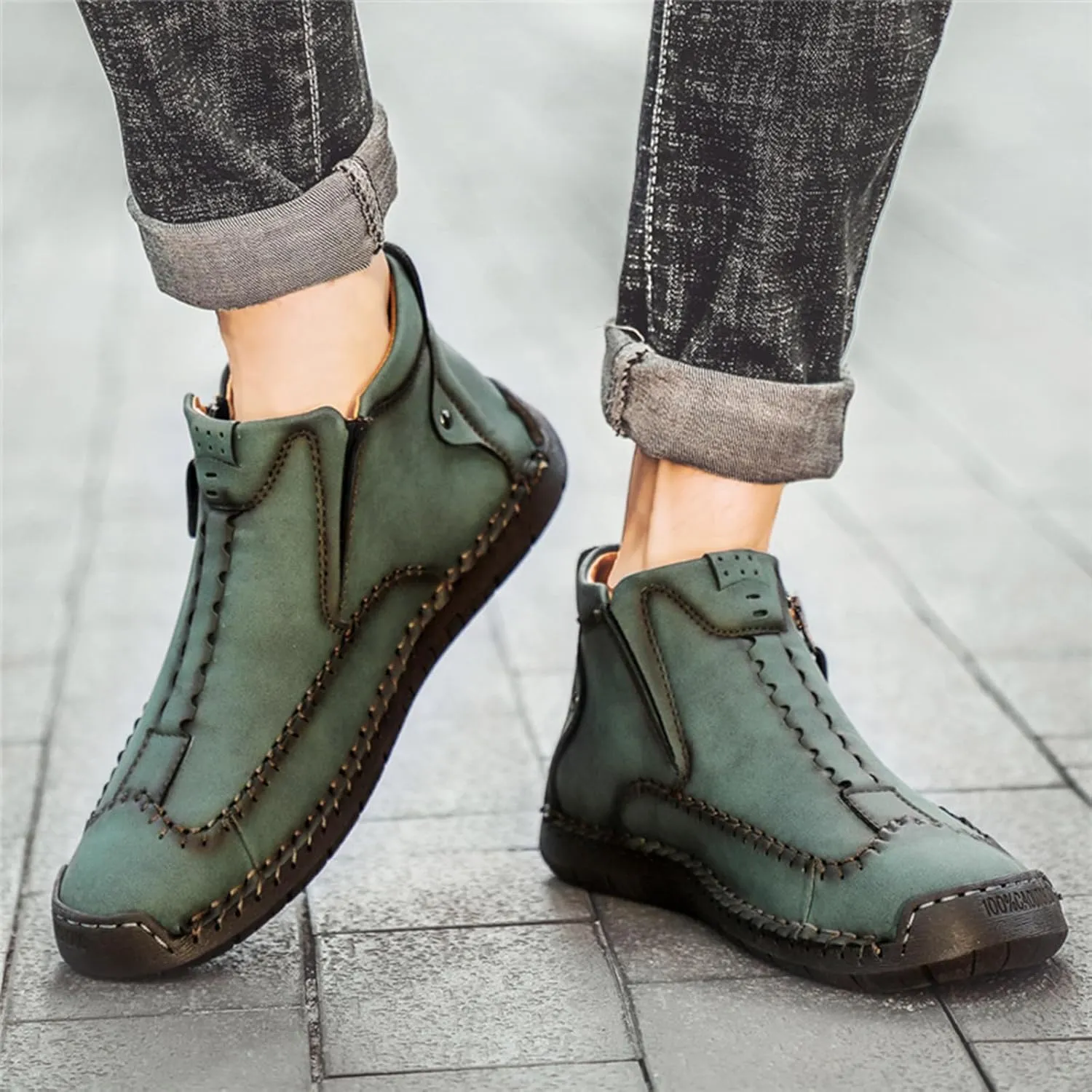 Men's Causal Ankle Chukka Boots Handmade Fur Lined Round Toe Zipper Mid top Non Slip Hiking Ankle Booties Outdoor High Top Driving Walking Shoes