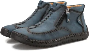 Men's Causal Ankle Chukka Boots Handmade Fur Lined Round Toe Zipper Mid top Non Slip Hiking Ankle Booties Outdoor High Top Driving Walking Shoes