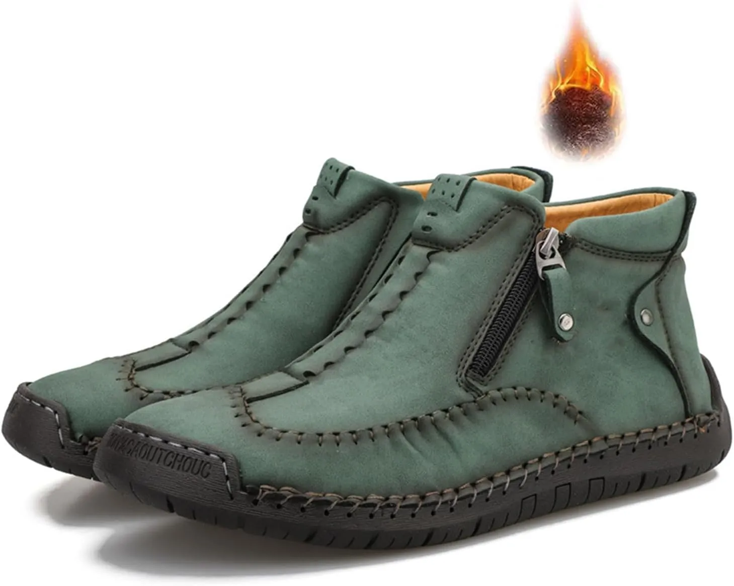 Men's Causal Ankle Chukka Boots Handmade Fur Lined Round Toe Zipper Mid top Non Slip Hiking Ankle Booties Outdoor High Top Driving Walking Shoes