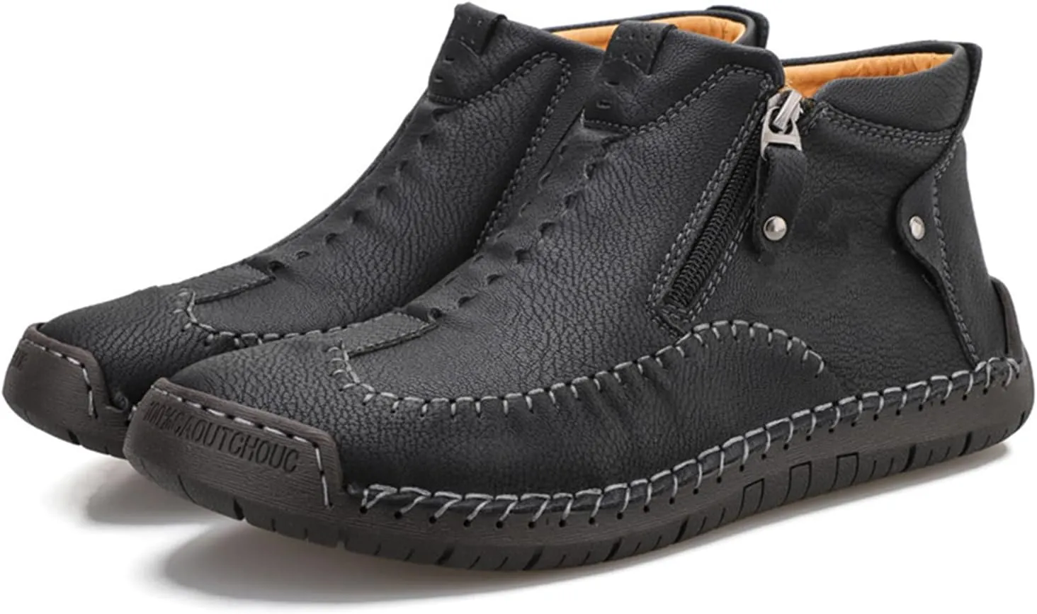 Men's Causal Ankle Chukka Boots Handmade Fur Lined Round Toe Zipper Mid top Non Slip Hiking Ankle Booties Outdoor High Top Driving Walking Shoes