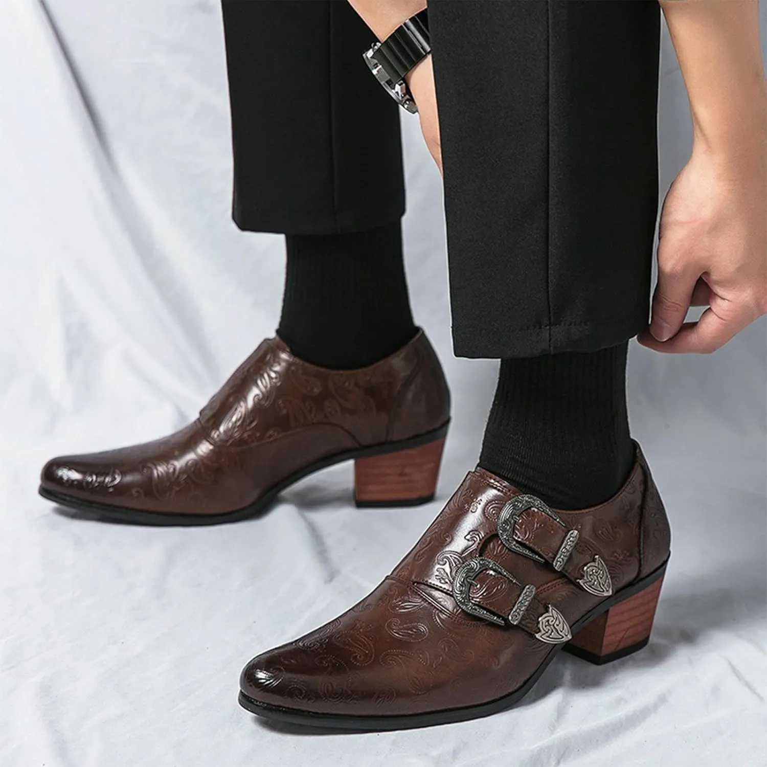 Men's Chelsea Boots Low Top Pointed Toe Oxford Boots Retro Fashion Party Business Western Cowboy Ankle Boots Leather Slip On Dress Loafers