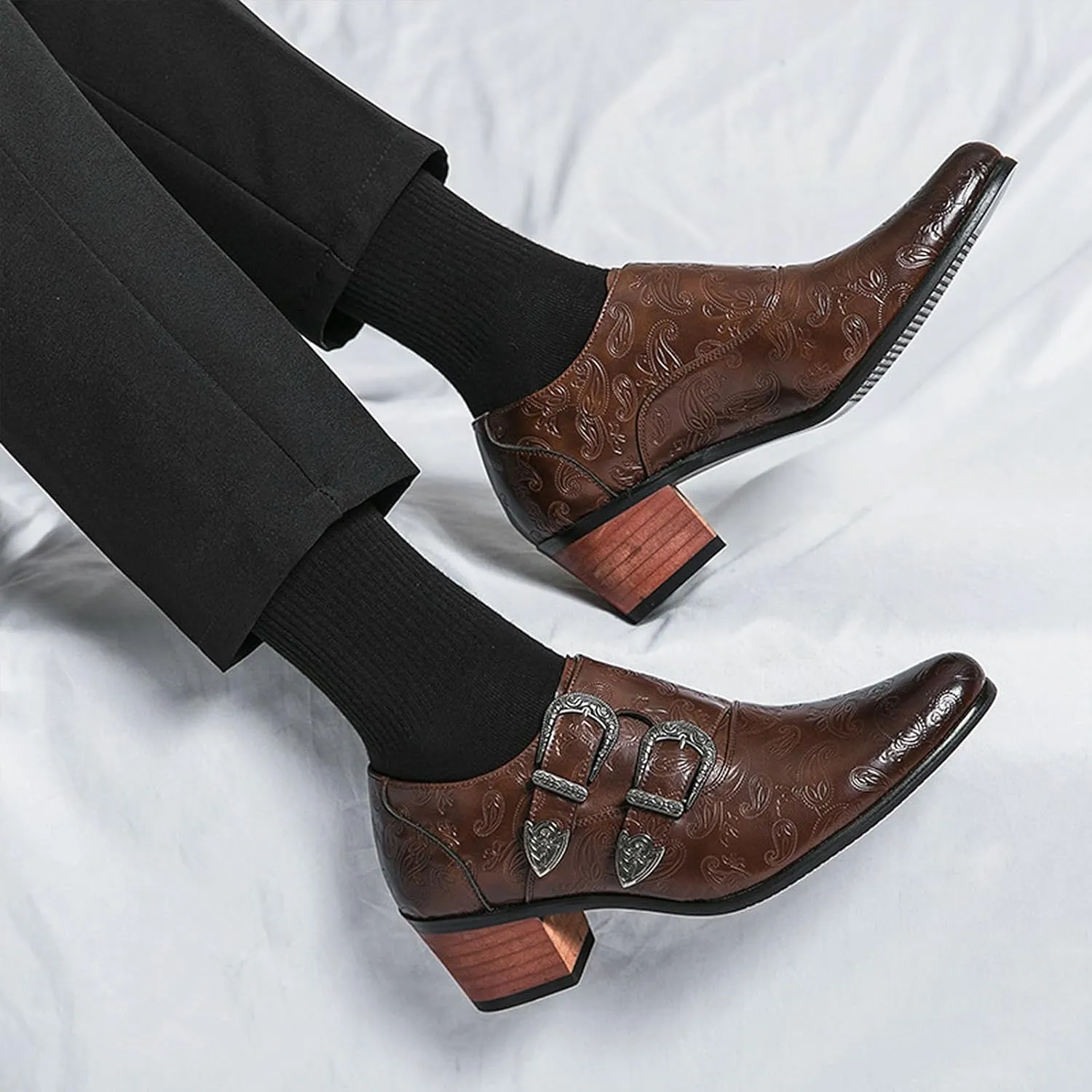 Men's Chelsea Boots Low Top Pointed Toe Oxford Boots Retro Fashion Party Business Western Cowboy Ankle Boots Leather Slip On Dress Loafers