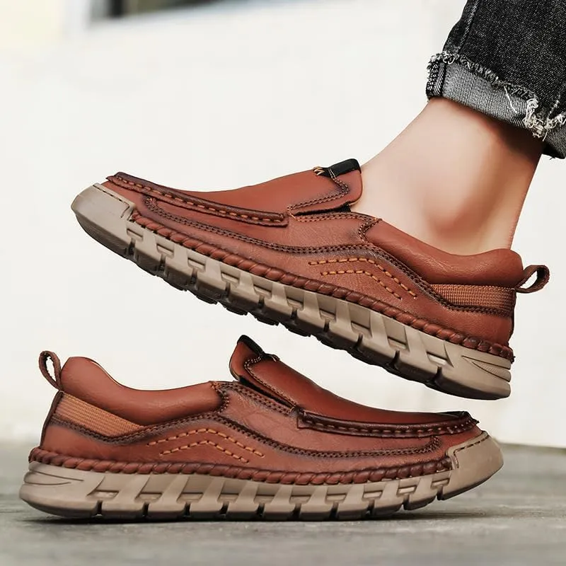Mens Hands Free Slip in Loafers Walking Slip on Leather Shoes Casual Hiking Outdoor Comfortable Breathable Anti-Slip